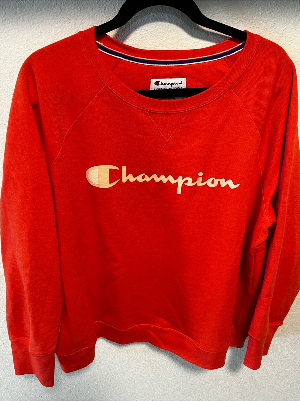 Champion Coral Crewneck Sweatshirt with Cream Logo